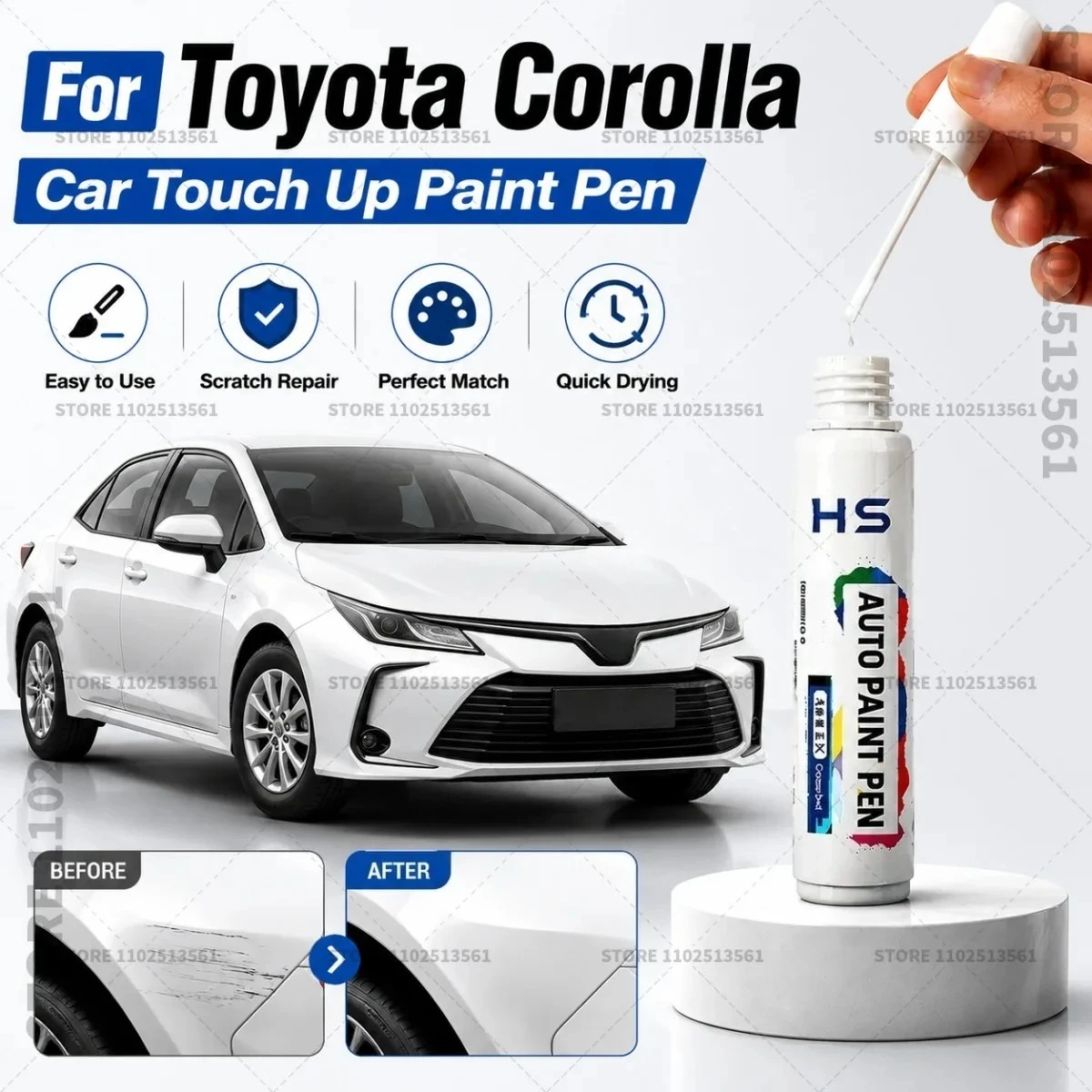 For Toyota Corolla White Vehicle Paint Touch Up Pen Car Scratch Remover Repair Marker Waterproof DIY Auto Body Maintenance Tool