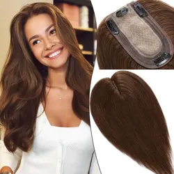 Toppers per le donne con capelli diradati Clip di capelli umani veri in pezzi di capelli 12In separazione centrale Base di seta parrucchino parrucca 3x5