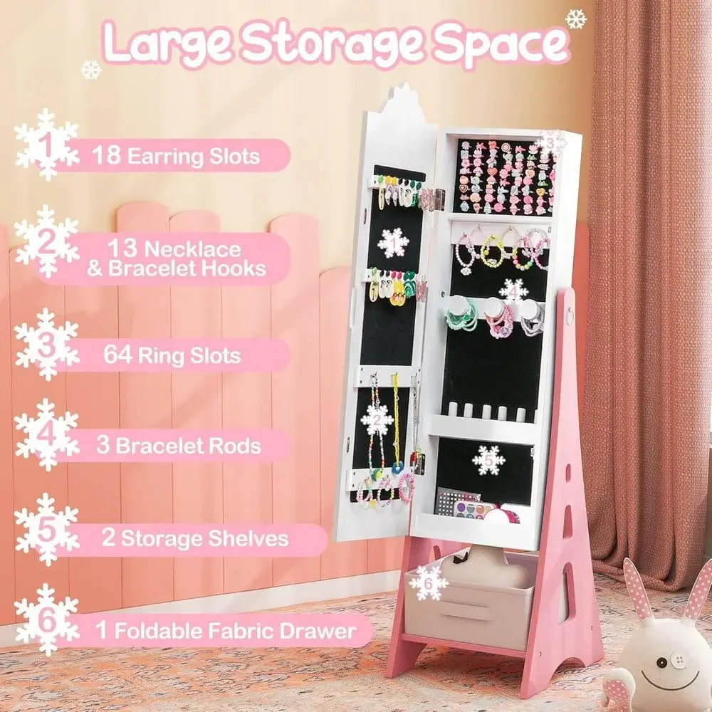 Children's 43.5 Tall Armoire Cabinet with Full-Length Mirror, Storage Drawers, and Vanity for Girls in White