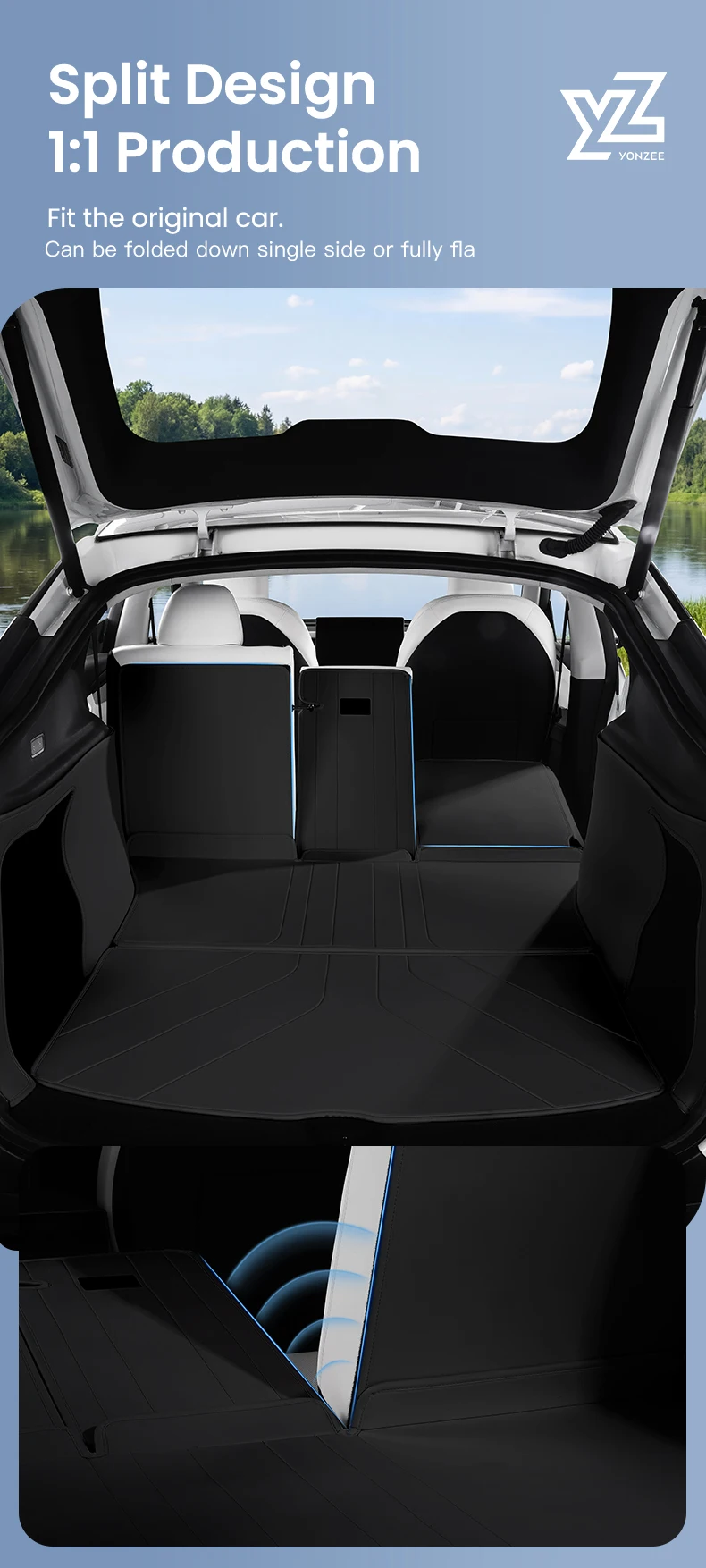 YZ Für Tesla Model Y Kofferraummatte Juniper 2025 2026 Vollflächige Leder-Kofferraummatte Laderaumauskleidung Kofferraumschutz Zubehör – Detail 19