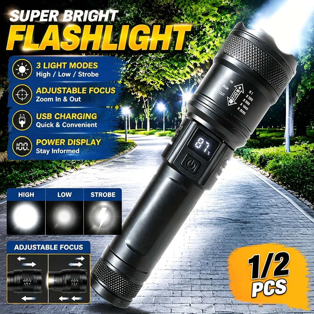 2000LM Ultra Bright P50 LED Flashlight Tactical EDC Emergency Spotlight Teles...