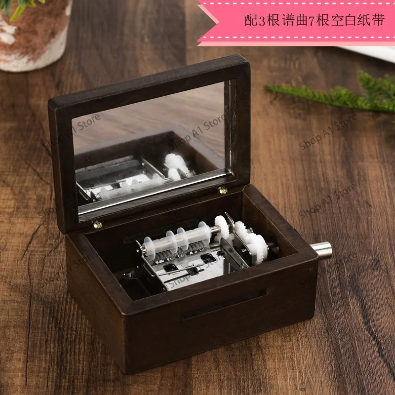 15 Tone Hand Crank Paper Tape Music Movement, Wooden DIY Music Box Kit for Custom Composition