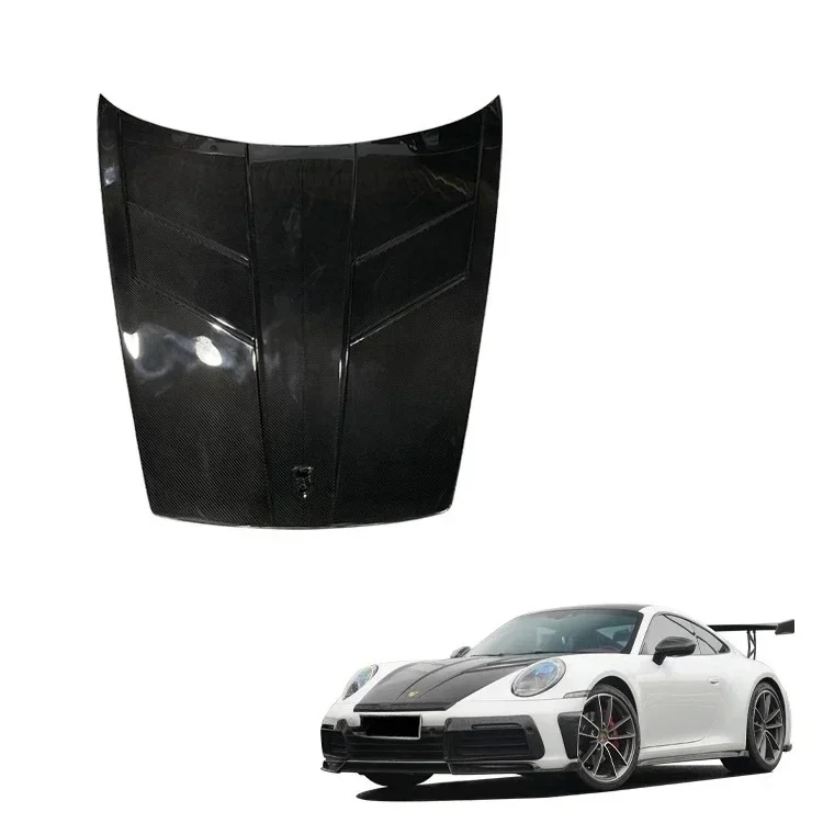 New Dry Carbon Fiber Car Front Bonnet Cover Hood For Porsche 911 992 Carrera Upgrade Key-vany Style Engine Hoods