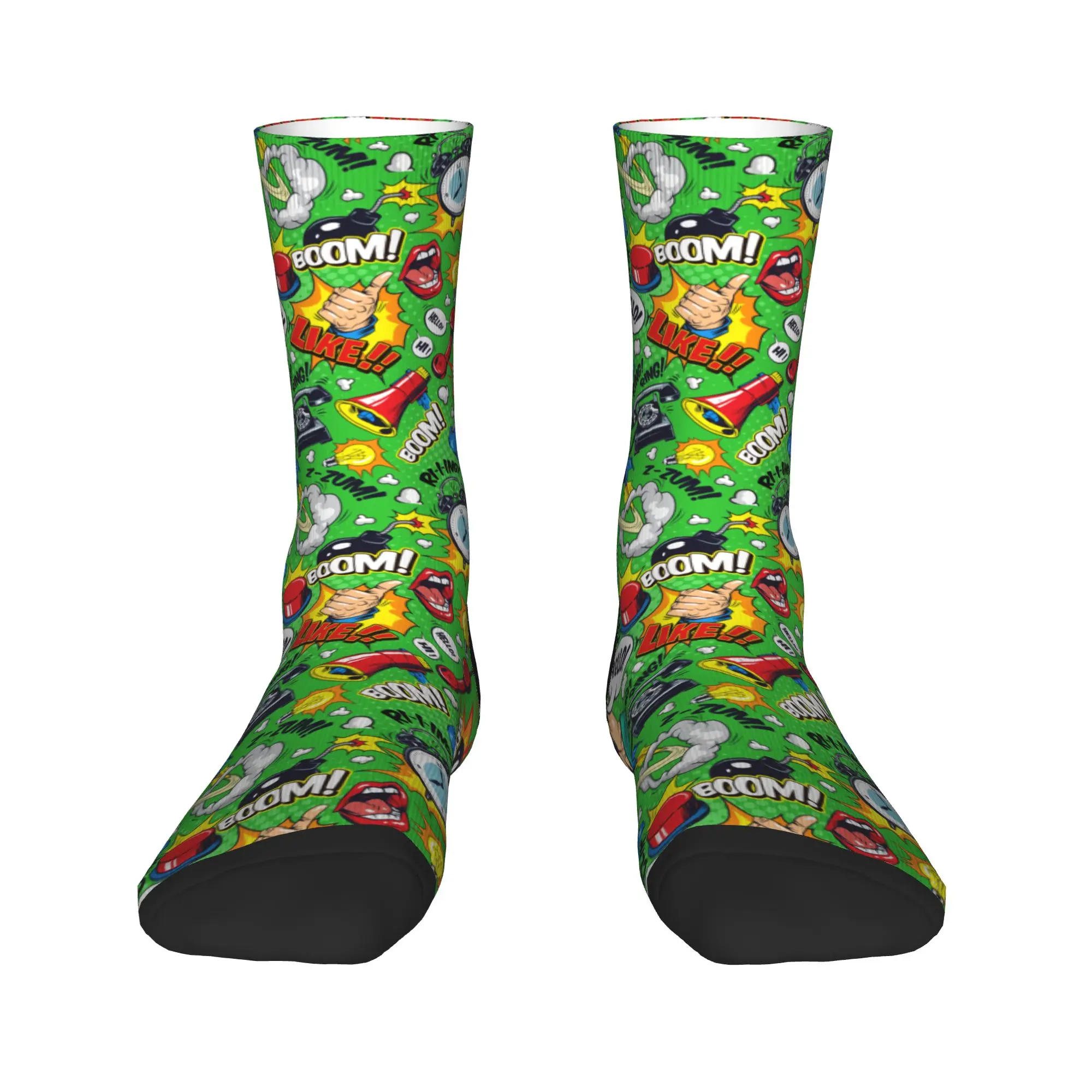 Calcetines de Dibujos Animados de Superhéroes para Hombre y Mujer, Calcetines Divertidos y Cálidos con Estampado de Explosiones de Arte Pop Cómico