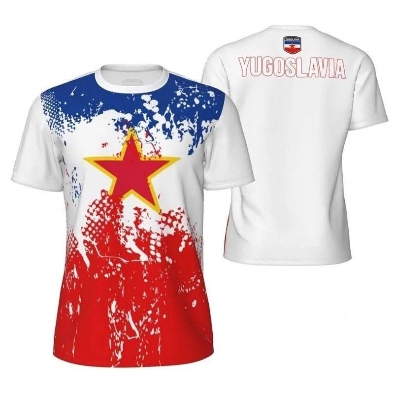 Fashion Yugoslavia Flag Football T Shirts For Men Summer Trend National Emblem 3D Printed Sports Tees Casual Oversized Kids Tops