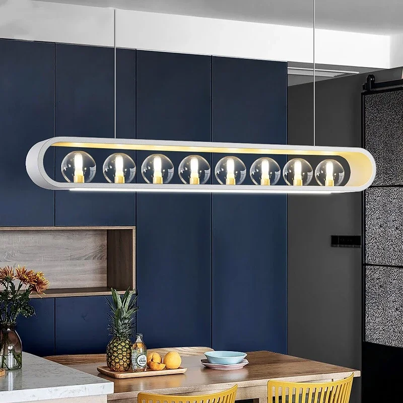 

REVEN Modern Nordic Pendant Lamp Dimmable Glass ball Chandelier Gold Rectangular Adjustable Chain lustre for Dining Room Stairca