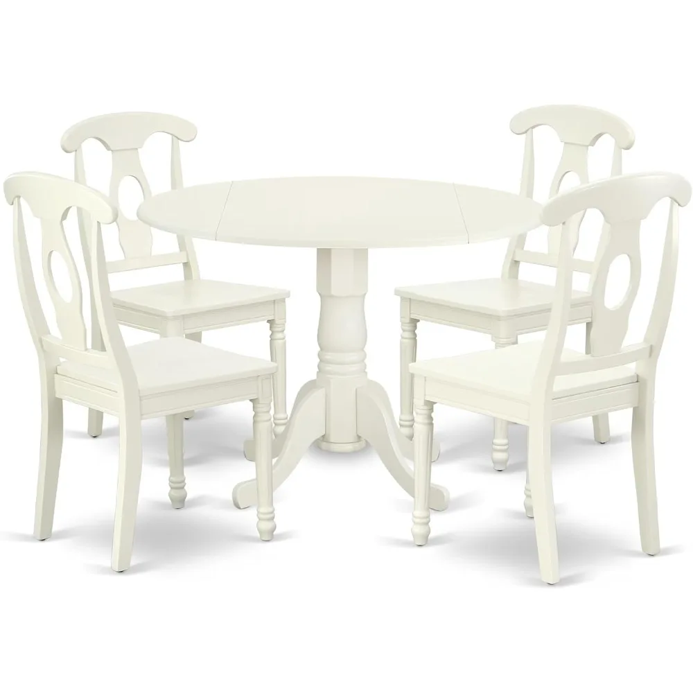 

Dining Room Furniture Set Includes A Round Kitchen Table With Dropleaf And 4 Dining Chairs, 42x42 Inch,
