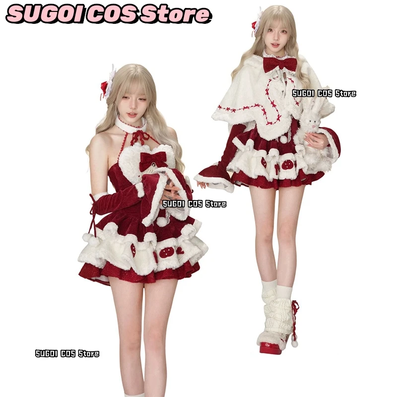 Inverno Y2K Kawaii Lolita Dress Costume Cosplay Donna Arco Scialle con cappuccio Giacche corte 2025 Natale Capodanno Abiti Abito