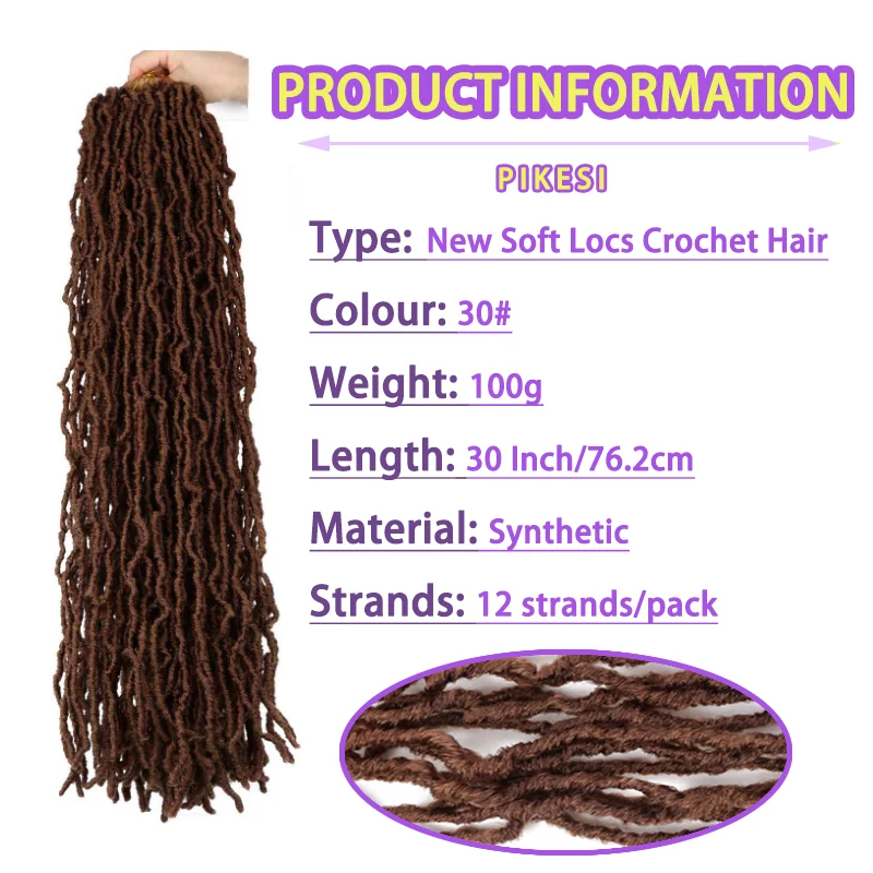 Locs sintéticos suaves marrones, 30 pulgadas, 7 paquetes de Color falso, 30 mechones de pelo de ganchillo, hebra entera, No Locs largos pre-bucle extendidos