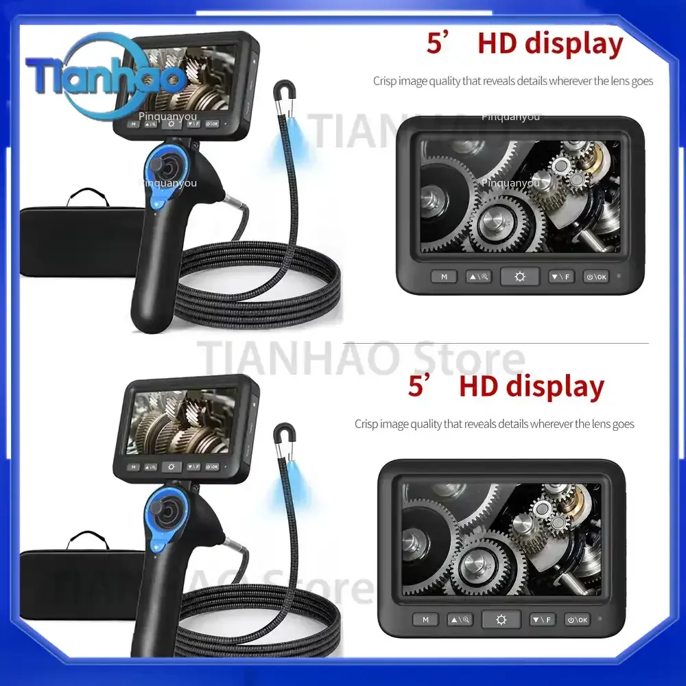 Four-Way Articulating Borescope with LED Lights AC Engine Turbocharger Cylinder Inspection Tool for Car