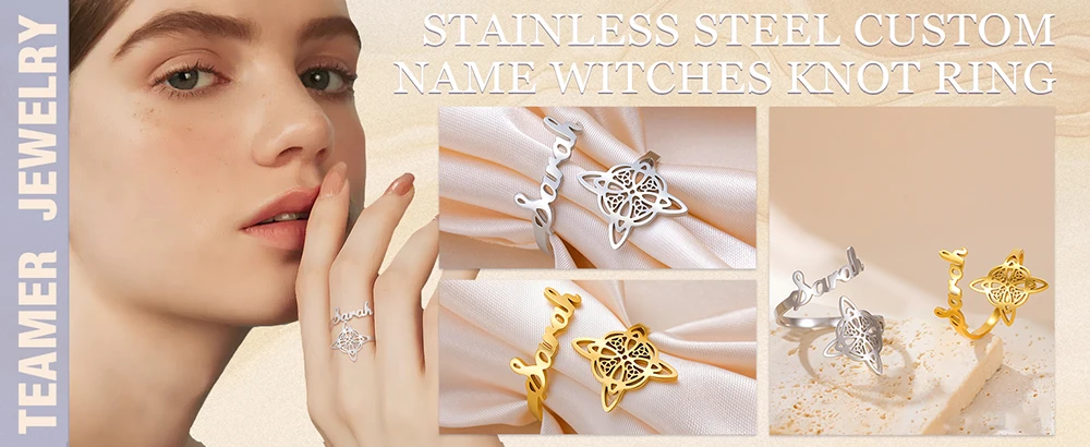 Sipuris Personalisierte Namensringe für Damen und Herren aus Edelstahl, Trendiger Keltischer Knoten Amulett-Ring, Schmuck, Hochzeitsgeschenke – Detail 6