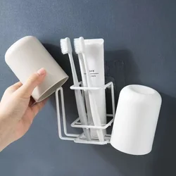 Toothbrush Holder Mount Bathroom Mouthwash Cup Storage Rod Wall Toiletries Placement Rack No Punch Toothpaste Organizer
