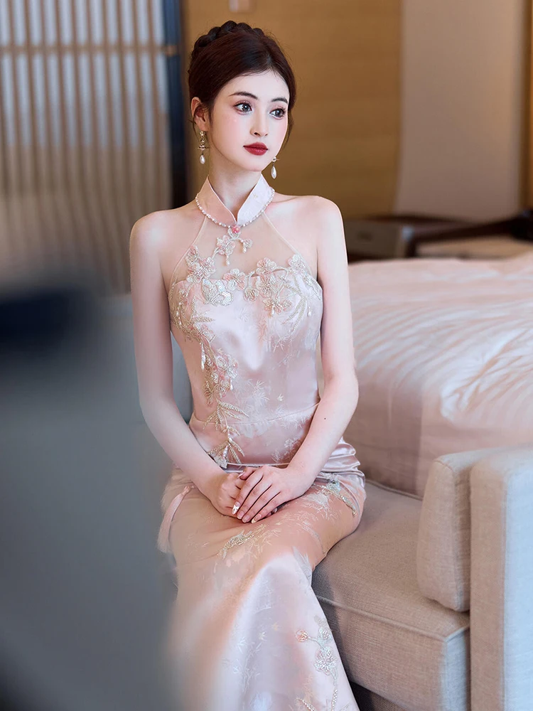 

Ele Pink Wedding Dr New Chinese Sle Long Tail Morning Robe for Bridesmaid And Engagement High End Luxury