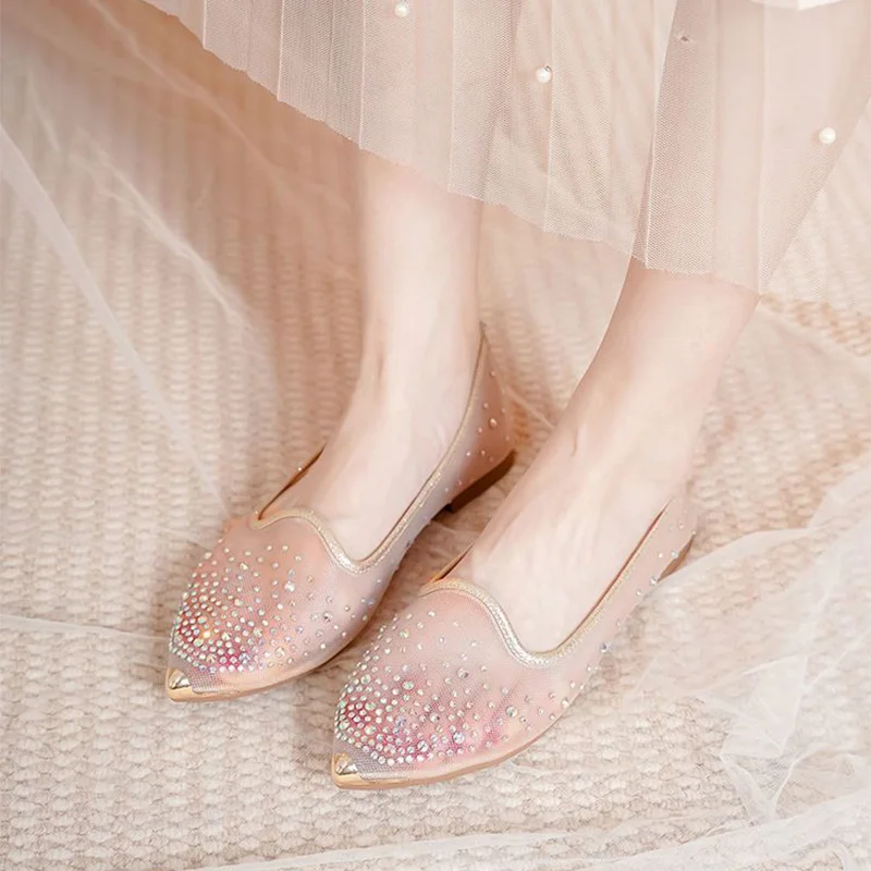 Spring Summer Ballerina Flats Women Shoes Pointed toe Flat Casual Breathable Mesh Soft Shoes Daily Wear D974