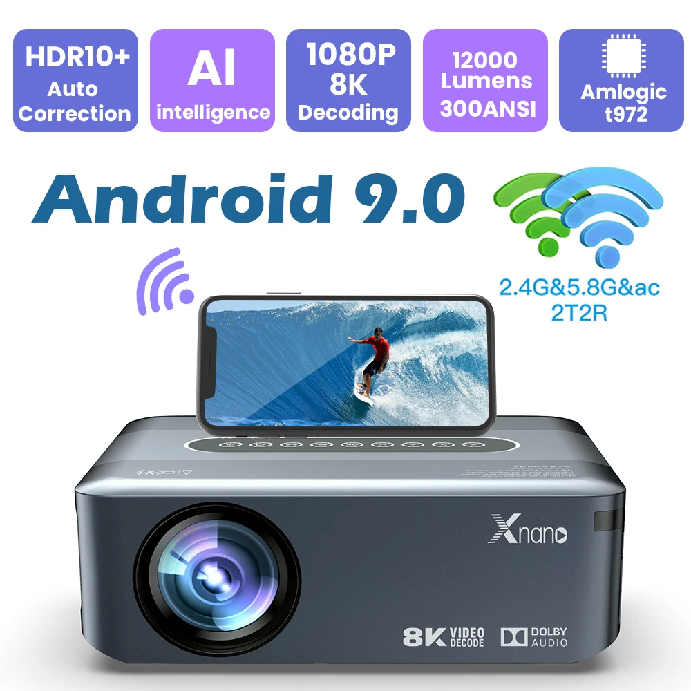 Transpeed Android 9.0 8K Real 300ANSI Projector 2.4G&5G wifi BT5.0 12000 Lumens Electronic trapezoidal correction Entertainment