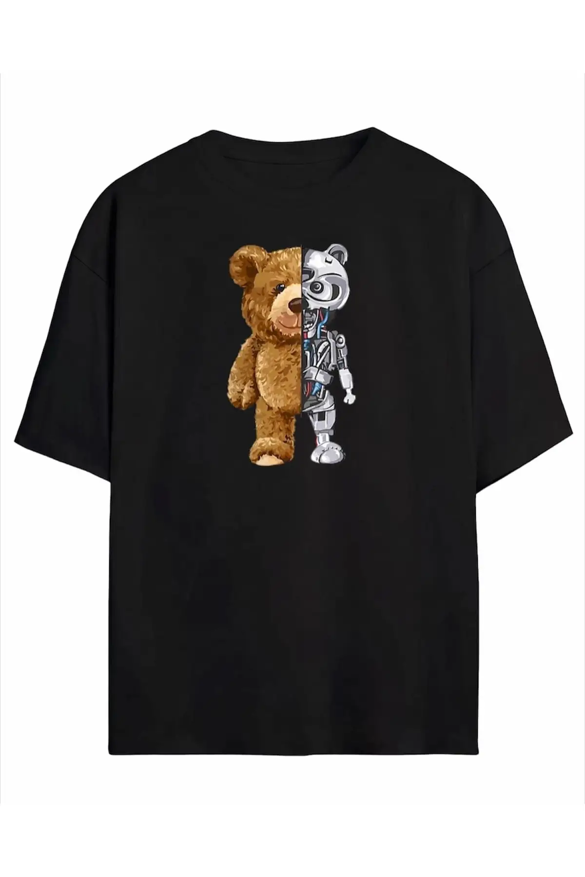 Sc Plus Oversized Unisex Black Bear Robotic T-Shirt. Soft fabric quality. 100% cotton. Custom designed preprint.