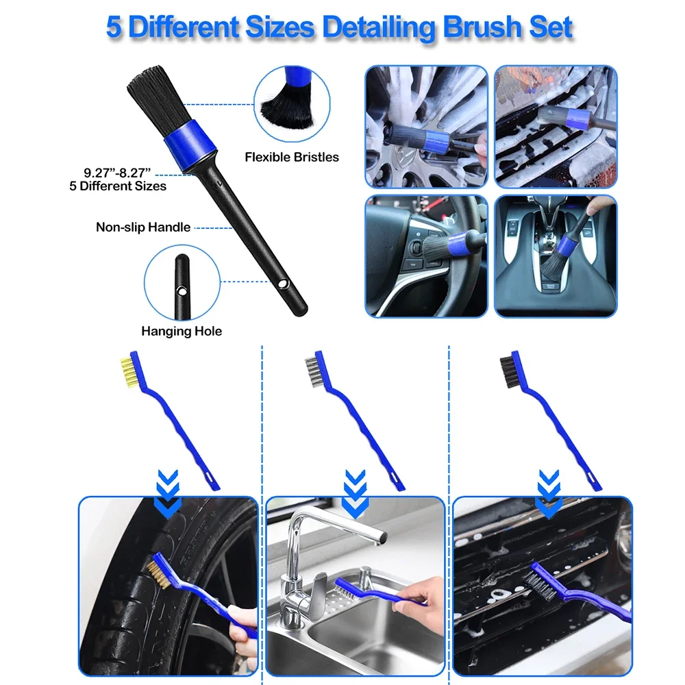 25Pcs Car Detailing Brush Set Scrubber Drill Detail Brushes Towel Kit Auto Air Conditioner Vent Windshield Wheel Cleaning Tools