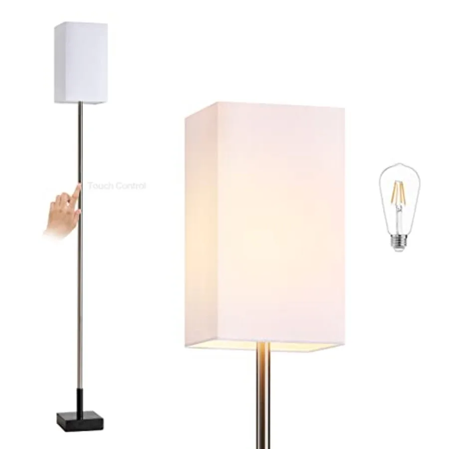 

Floor Lamp, 3-Way Touch Control Dimmable Standing Lamp with Sturdy Marble Base, Floor Lamp Tall Lamp Square Linen Shade for Liv