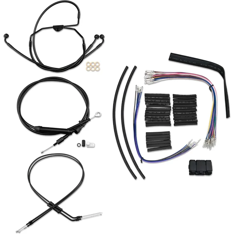 

14 Inches Ape Hanger Black Stainless Handlebar Cable Kit Brake Line Clutch Cable Electronic Throttle CAN-Bus Wiring Harness