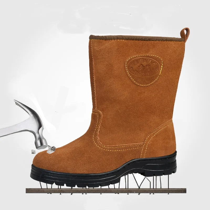 mens fashion safety boots cow suede leather work shoes steel toe caps high boot autumn winter welding oilfield worker long botas
