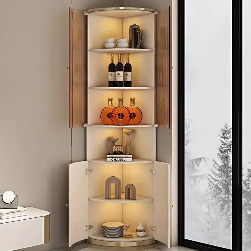w28-lig luxury solid wood wine cabinet modern simple living room corner triangular cabinet stainless steel glass door wall