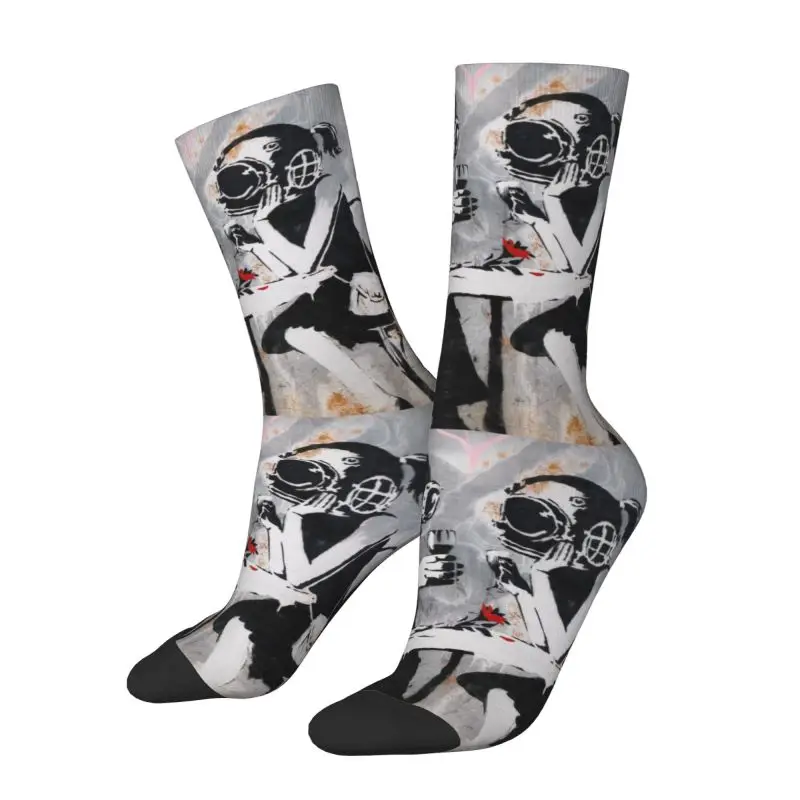 

Custom Banksy Think Tank Men Women Crew Socks Unisex Cute 3D Print Street Graffiti Pop Art Dress Socks