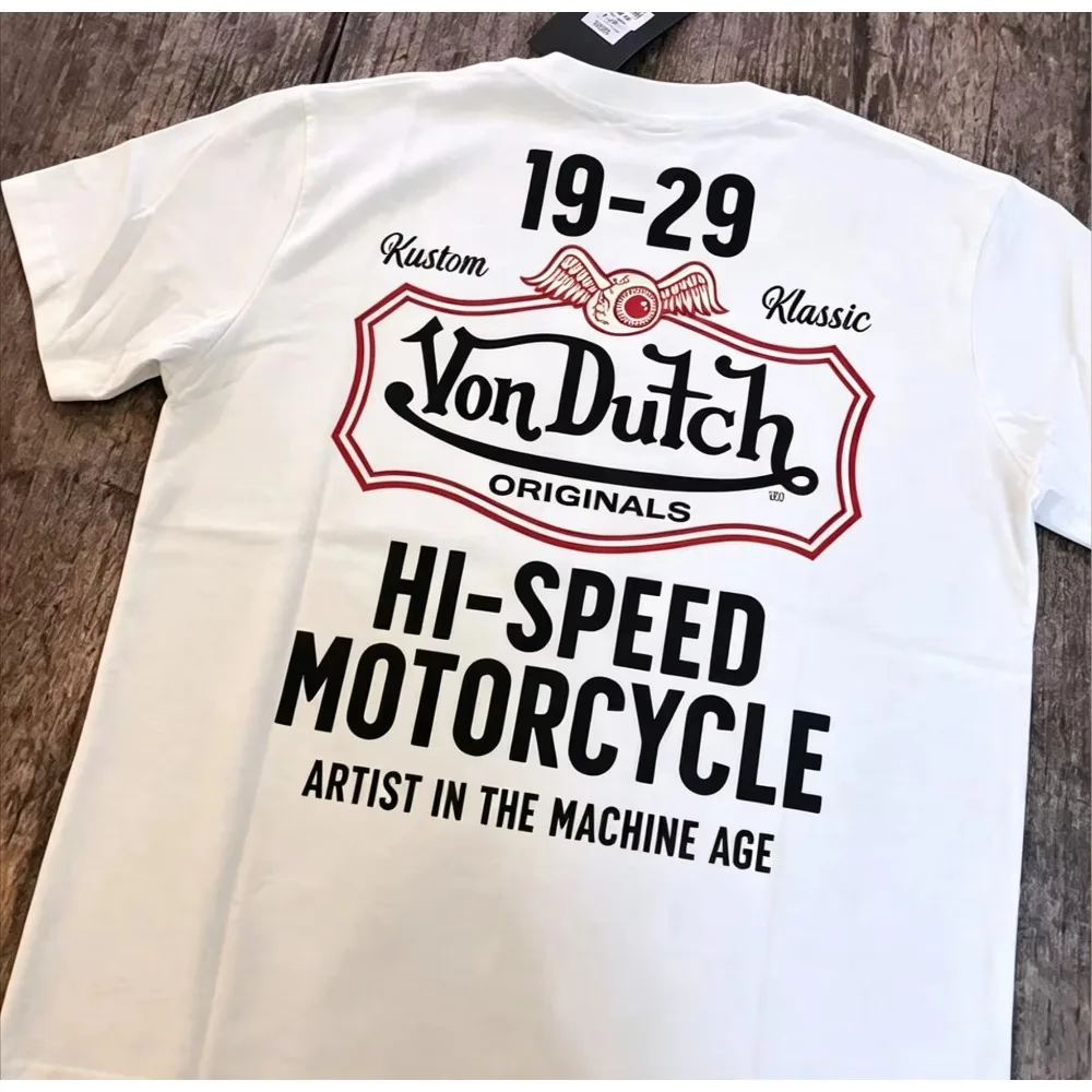 2026 New Retro Biker Street Style Winged Eye Motorcycle Graphic Tee Unisex Cotton Hi-Speed Motorbike Casual Short Sleeve T-Shirt