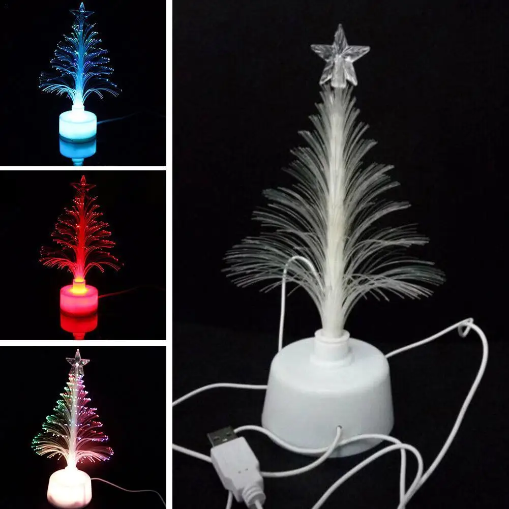 Muti-Colour Mini LED Christmas Tree USB Connection LED Illuminated Decorative Night Light Color Changing Fiber Optical Tree