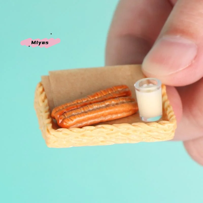 5Pcs Miniature Doll House Kitchen Accessories Set with Soy Milk And Fried Dough Sticks Pretend Play Toy Model for Kids
