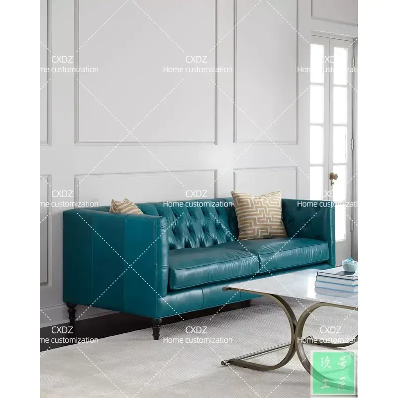 Neoclassical Leisure Sofa Top Grain Cowhide 2 Seater 3 Seater High End Customizable Furniture for Living Room