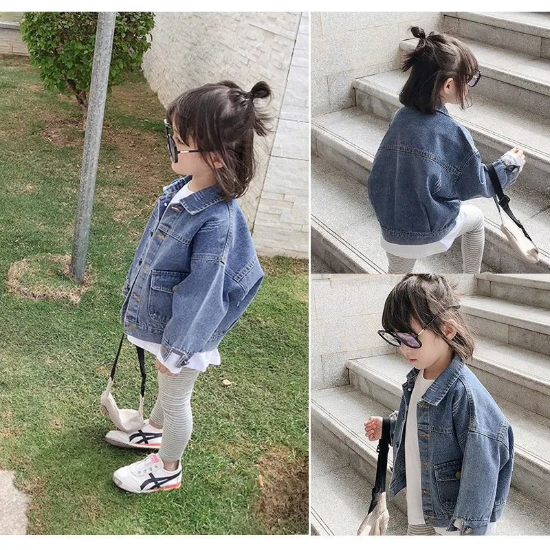 

Children's Denim Jacket New Spring Autumn Fashion Versatile Top Jacket Long Sleeve Denim Top Set for Girls