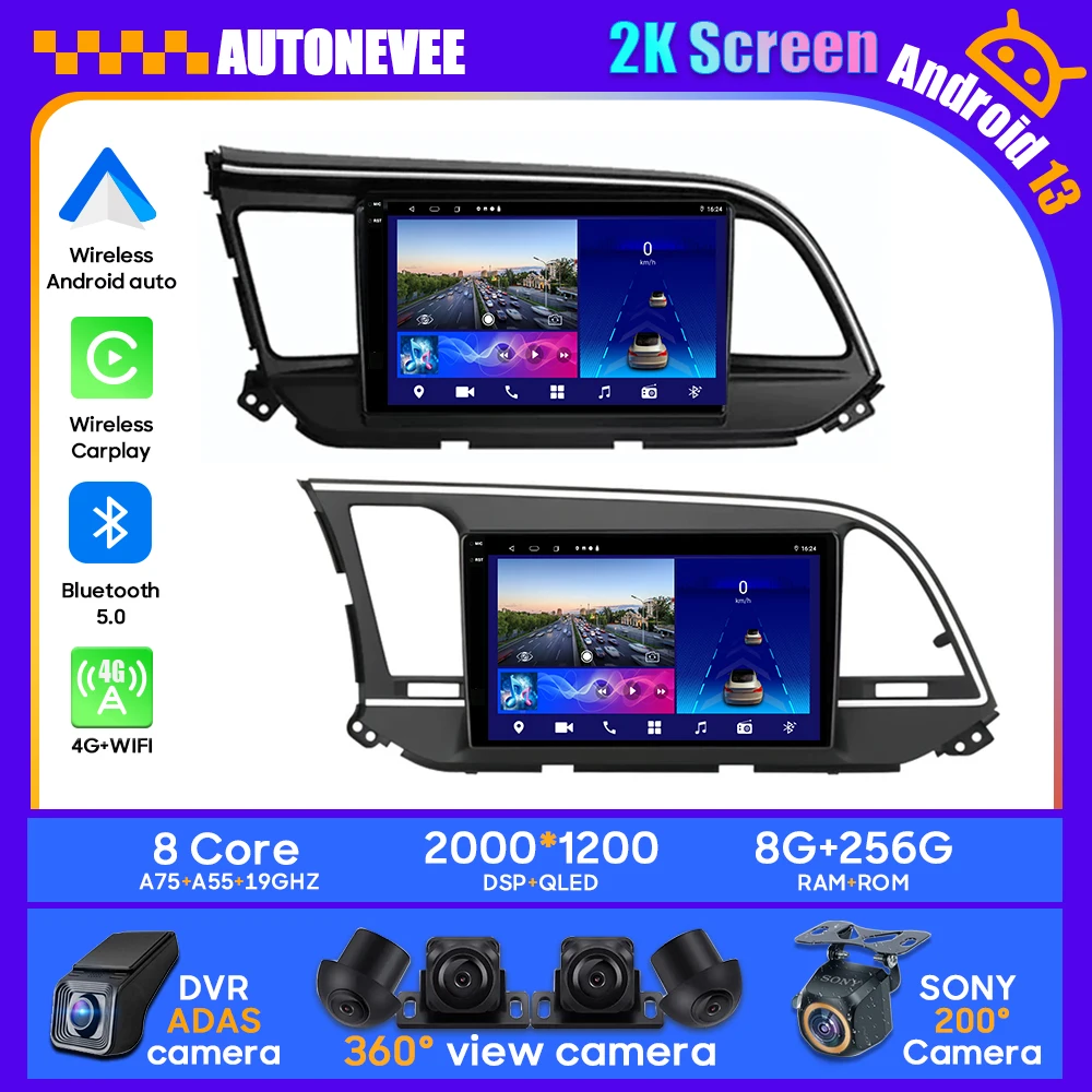 

Android 13 For Hyundai Elantra Avante AD 2015 - 2021 Car Radio Android Auto Stereo Multimedia Player GPS Carplay 4G Wifi No 2din