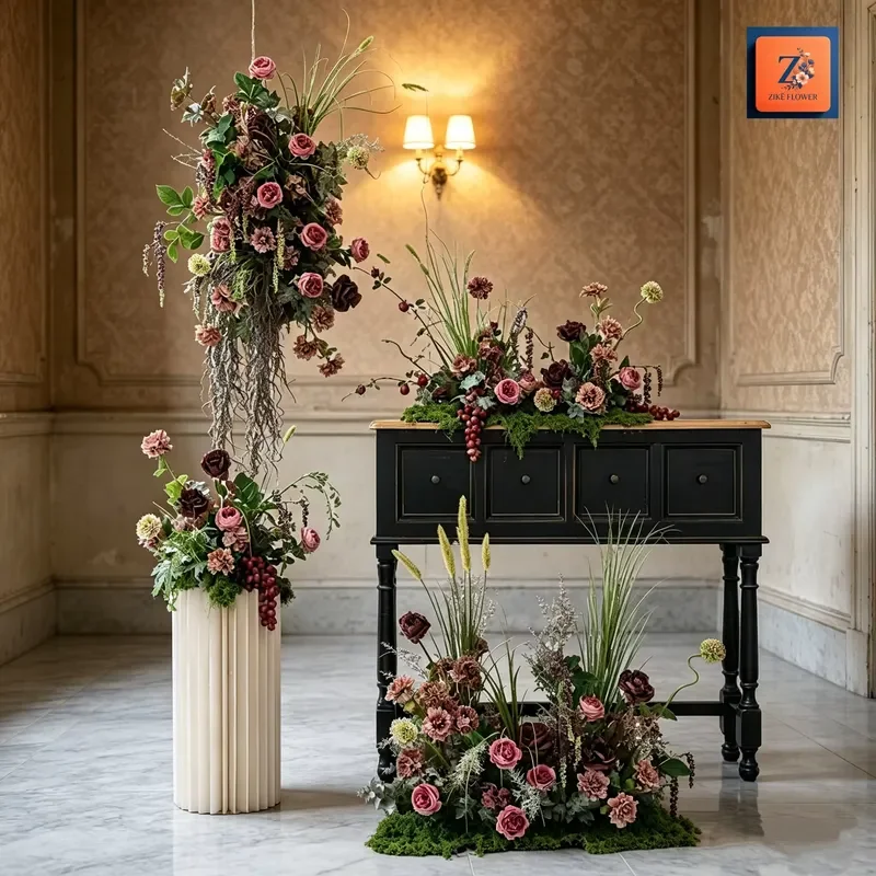 Rustic Dusty Rose Artificial Flower Set Wedding Backdrop Floral Arrangement for Event Decoration