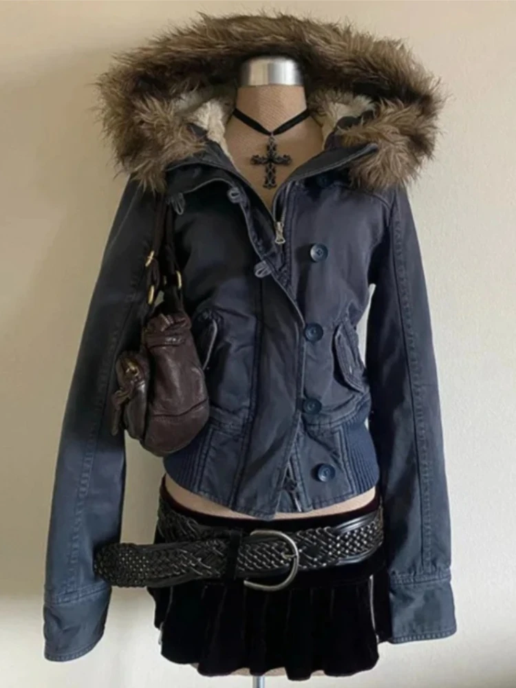 2026 Autumn Parka Warm Overcoats Women Outwear Casual Y2k American Vintage Faux Fur Wool Coat Ladies Korean Fashion Jackets Chic