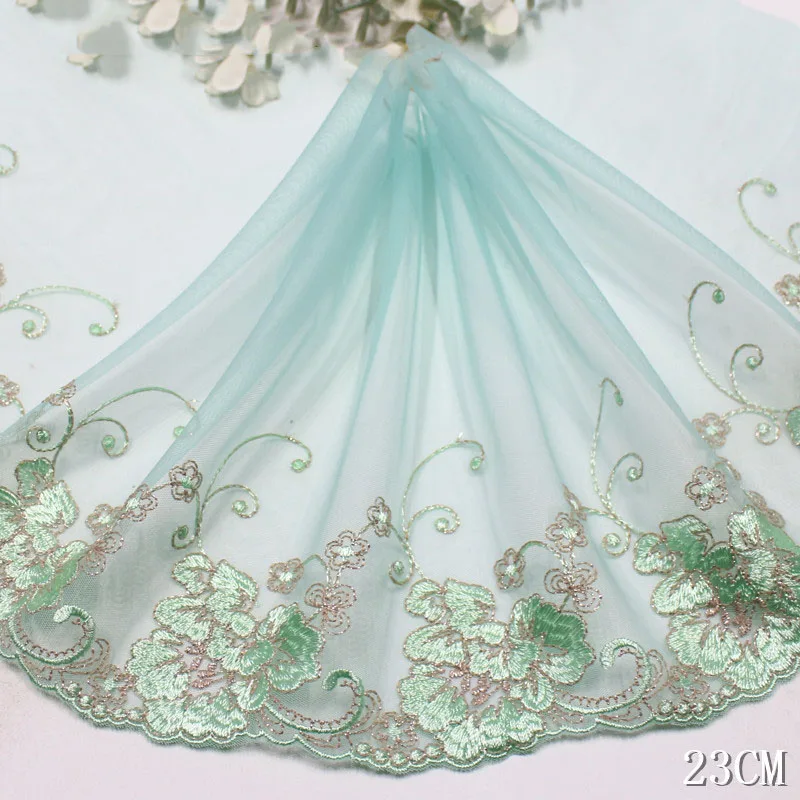 

31 ярд блестящего тюлевого кружева с цветочным узором и серебристой металлической вышивкой, мягкий мятно-зеленый, для женских аксессуаров для волос и одежды