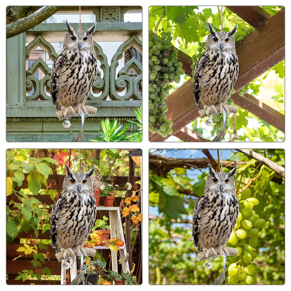 1Set Rotating Owl Wind Chime Garden Hanging Bird Deterrent Decor for Yard Tree Outdoor Use Owl to Frighten Birds