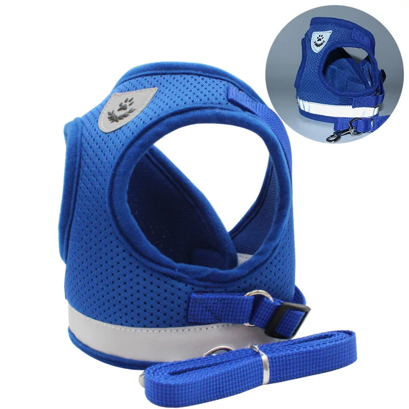 Adjustable breathable pet dog cat harness and anti leak escape cat vest harness, small dog cat collar, reflective cat collar