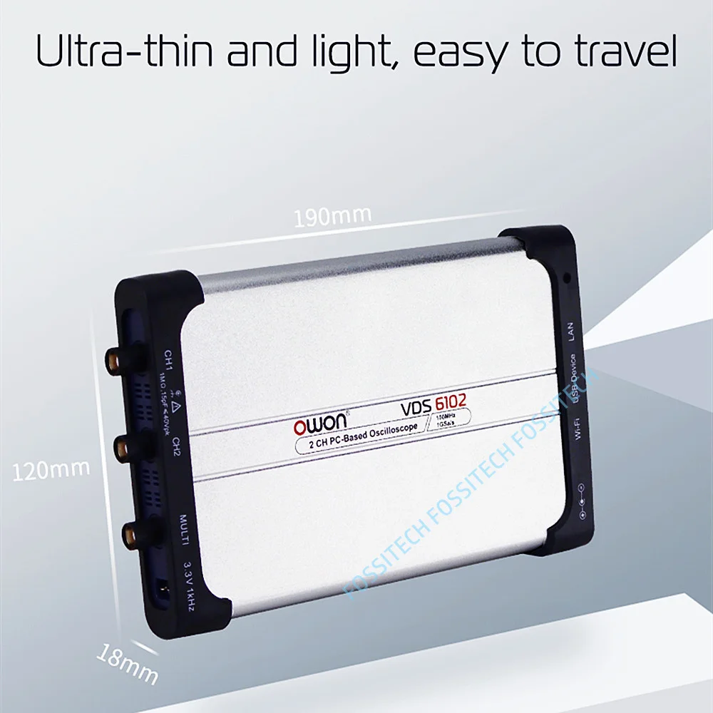 OWON PC Virtual Oscilloscope 2CH Scope+1CH FG 8-bits VDS6102 14-bits VDS6102A 100MHz 1GSa/s 5MHz Signal Generator USB Type-C LAN