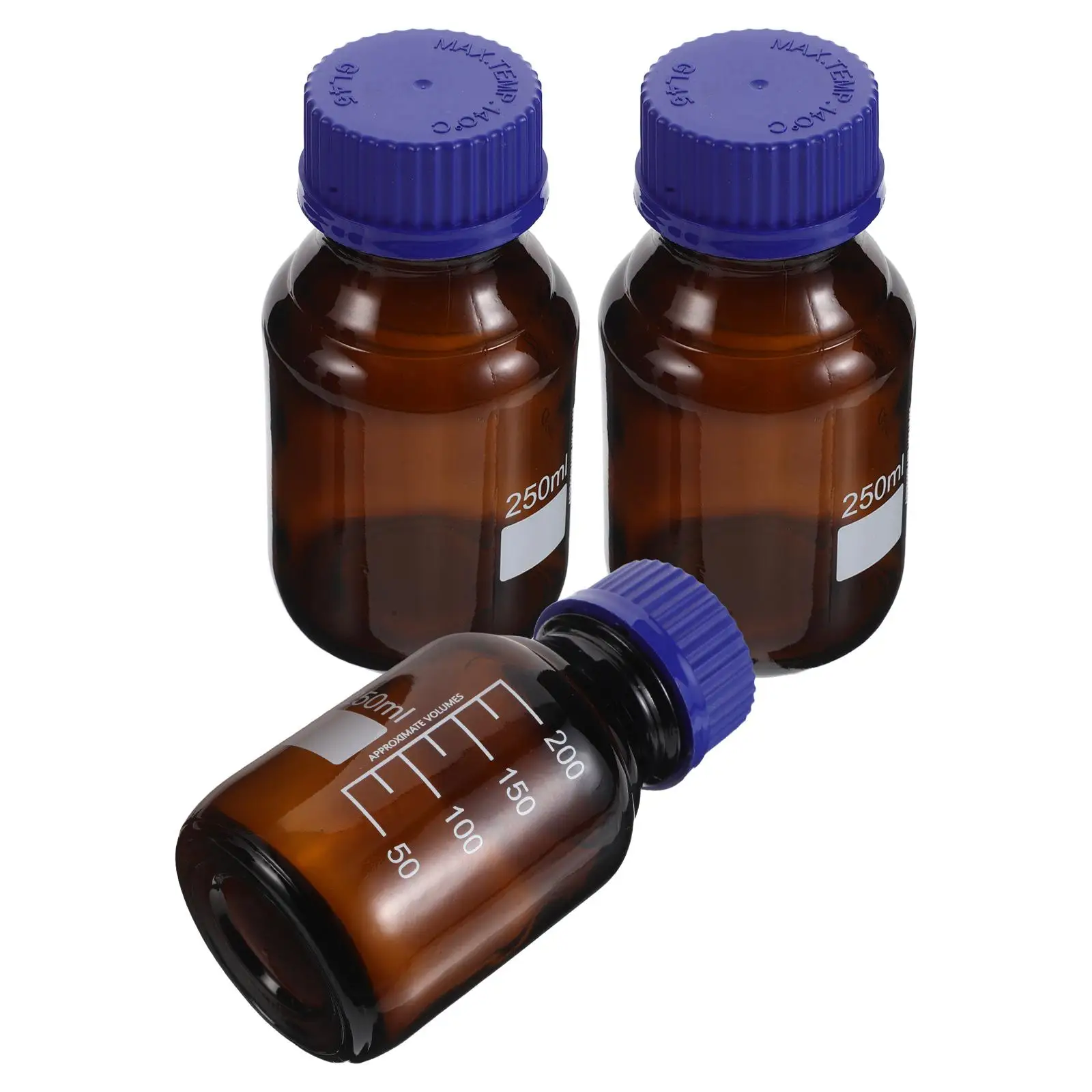 

3 Pcs Glass Bottle Brown with Stopper Sample Medicine Bottles Caps Lab Small