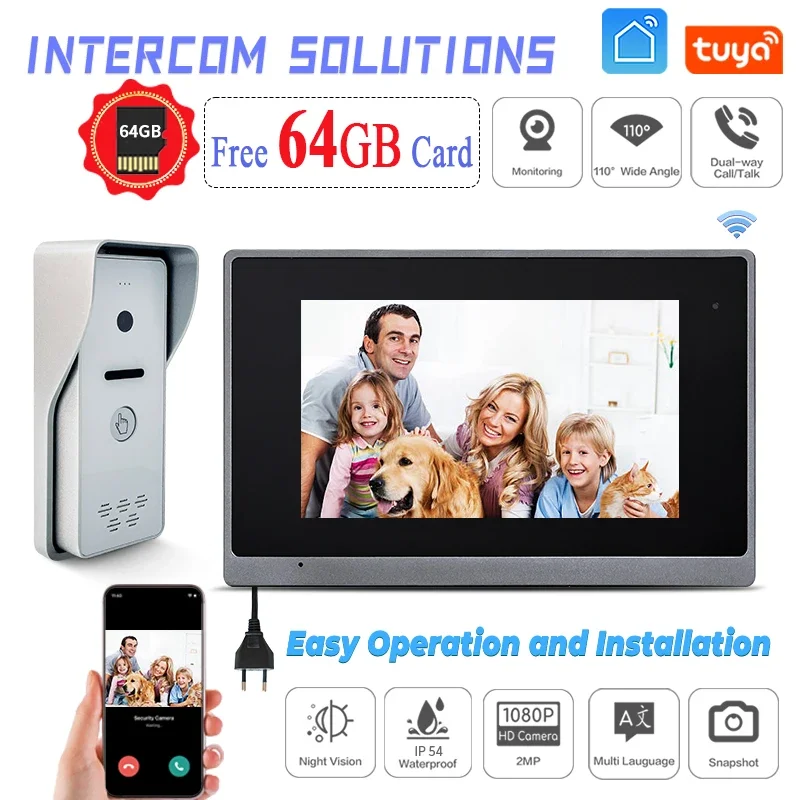 

Best Wired Video Intercom System 7 Inch Video Doorbell Door System Kits Support Unlock Monitoring for Villa Home Apartment