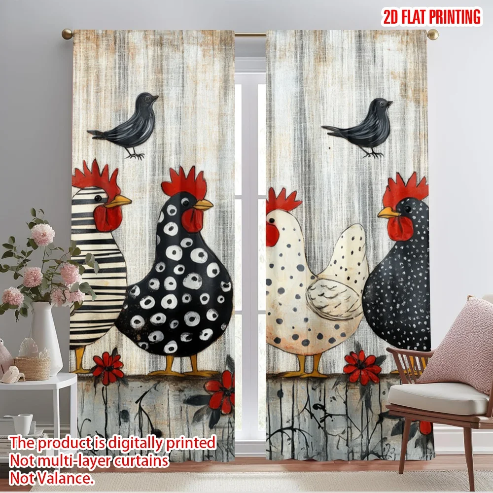 2pcs,2D plane printing Curtains Roller Blinds Patterned Chickens Polyester (without rod) Decorations Inside Perfect for Living