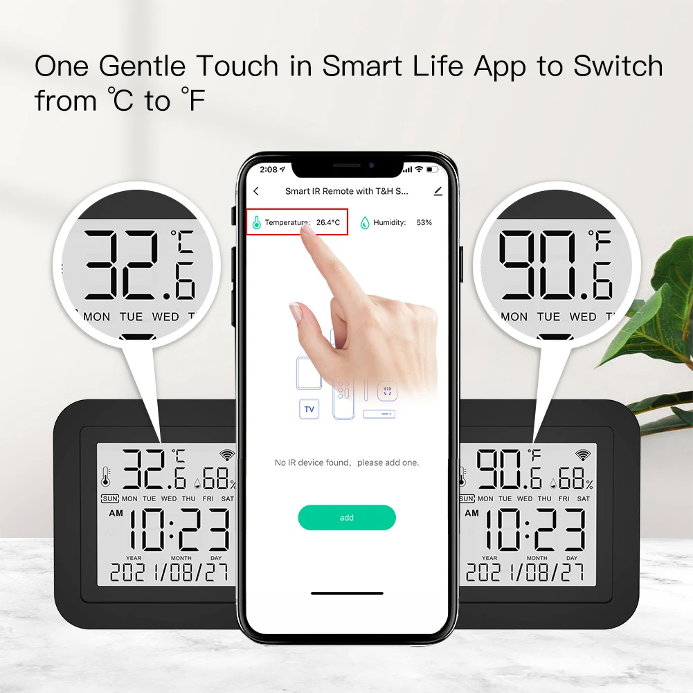 WiFi Tuya Control remoto inteligente por infrarrojos Control de Sensor de temperatura y humedad para aire acondicionado TV AC trabaja con Alexa de Google