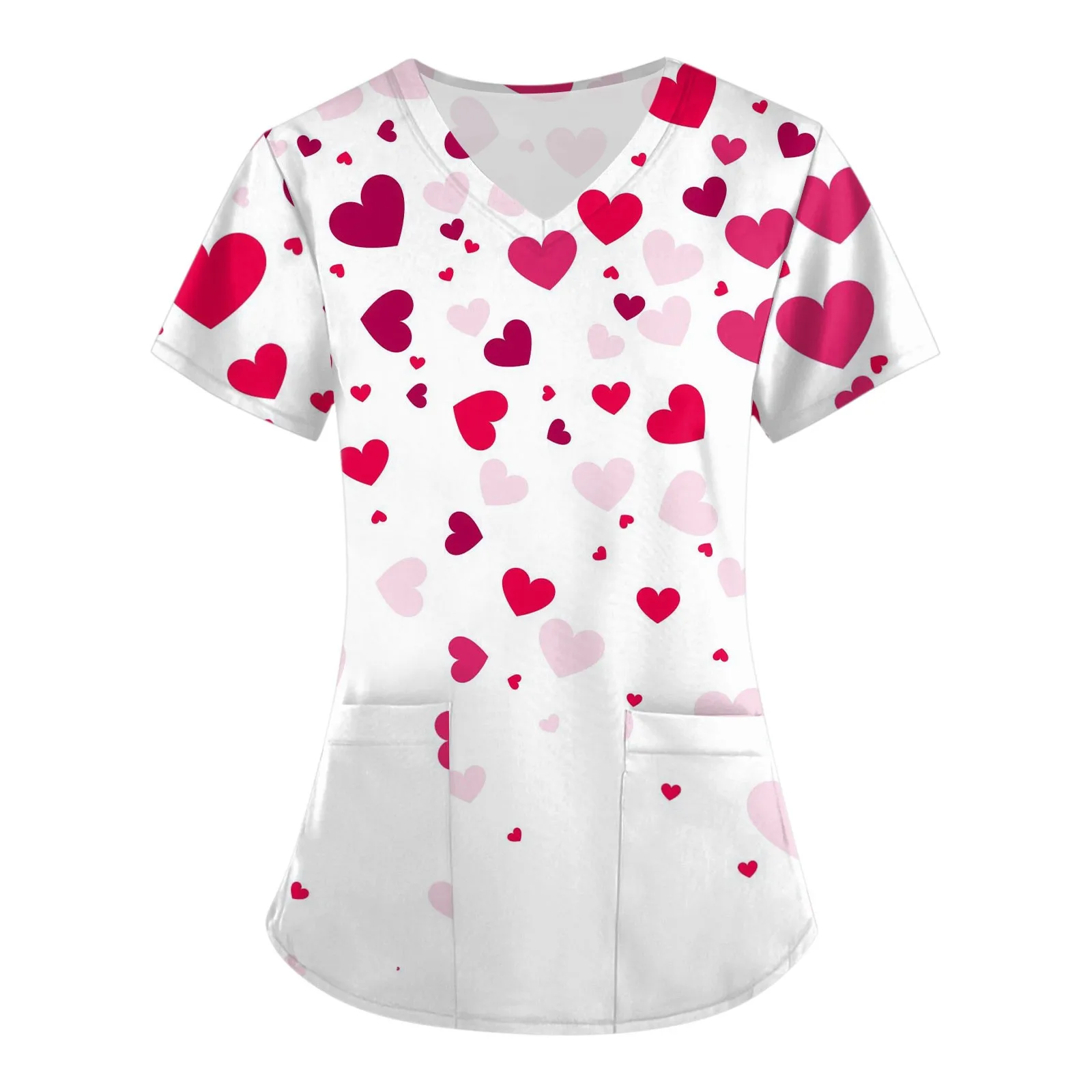 Dames Korte Mouw Valentijnsdag Love Heart Print T-Shirts Dames V Hals Hart Bedrukt Top Verzorgde Werk T-Shirts Blouse