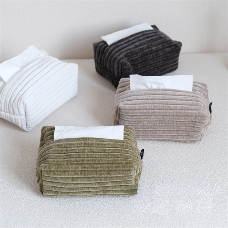 Drop Shipping Modern Simple Velvet Jacquard Tissue Box-like Home and Office Tissue Set Napkin Holder Caja De Pañuelos