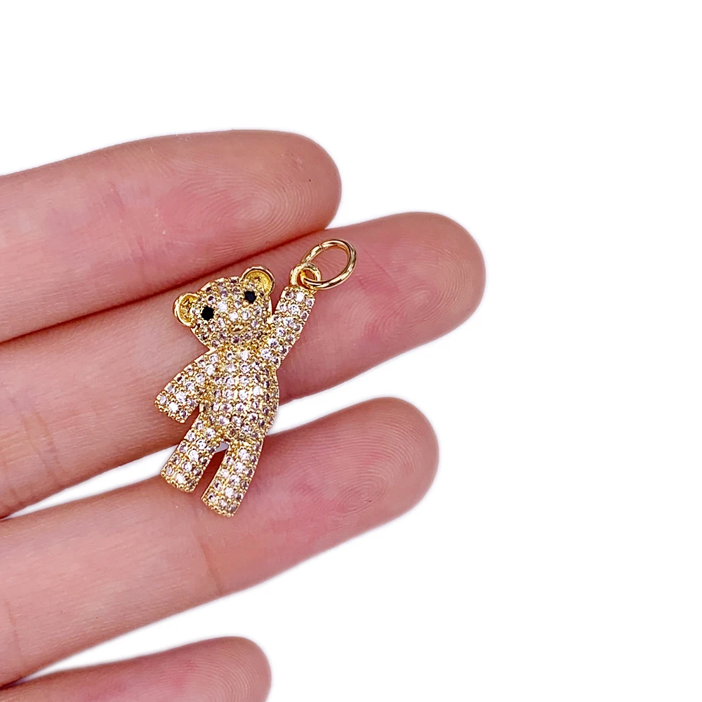 

Hip Hop Cute Girl Heart Teddy Bear Pendant CZ Cubic Zircon Gold Plated Animal Necklace Keychain Accessories For Women Jewelry