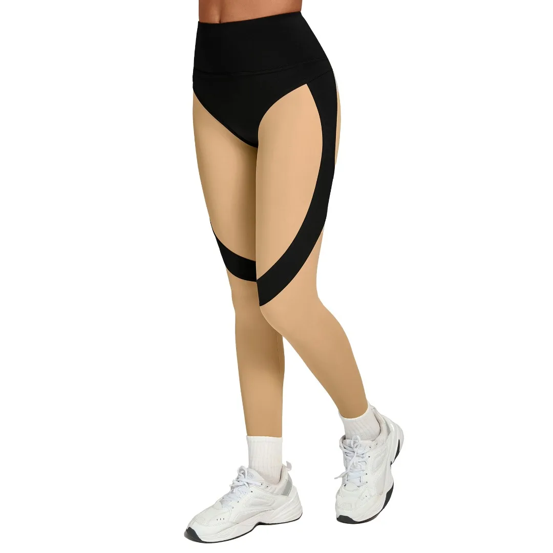 جديد المرأة عالية الخصر الورك رفع اليوغا السراويل التخسيس سريعة الجافة تقسم اللون اللياقة البدنية السراويل عارضة في الهواء الطلق تشغيل السراويل الرياضية #5