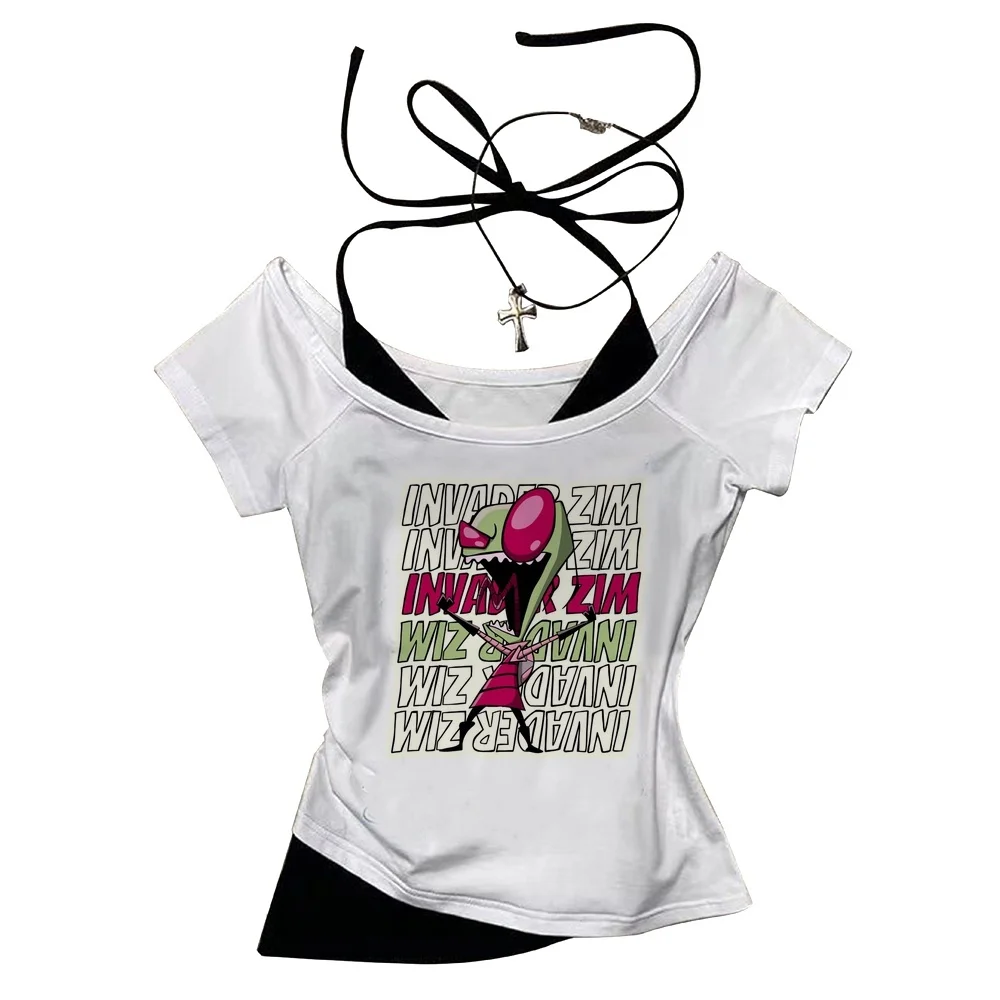 Invader Zim Crop-Top Mädchen Cutecore Dollette Scene Jojifuku Top T-Shirts Baddie Y2K Gothic Party Cutecore – Detail 4