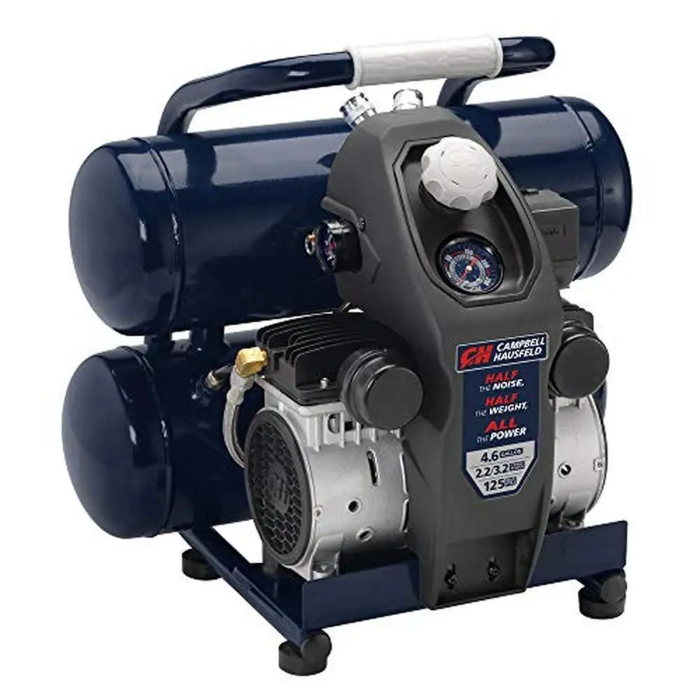 Portable Quiet Air Compressor 4.6 Gallon 125 PSI Lightweight Twin Stack DC040500 4X Longer Life Convenient Gauges Contractor Use