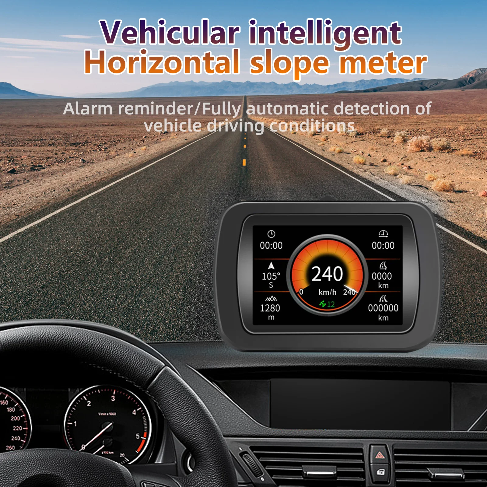 A65 Car GPS Head Up Display Automobile Multifunctional HUD Slope Meter Off-road Compass Inclinometer Speed Travel Time Gauge