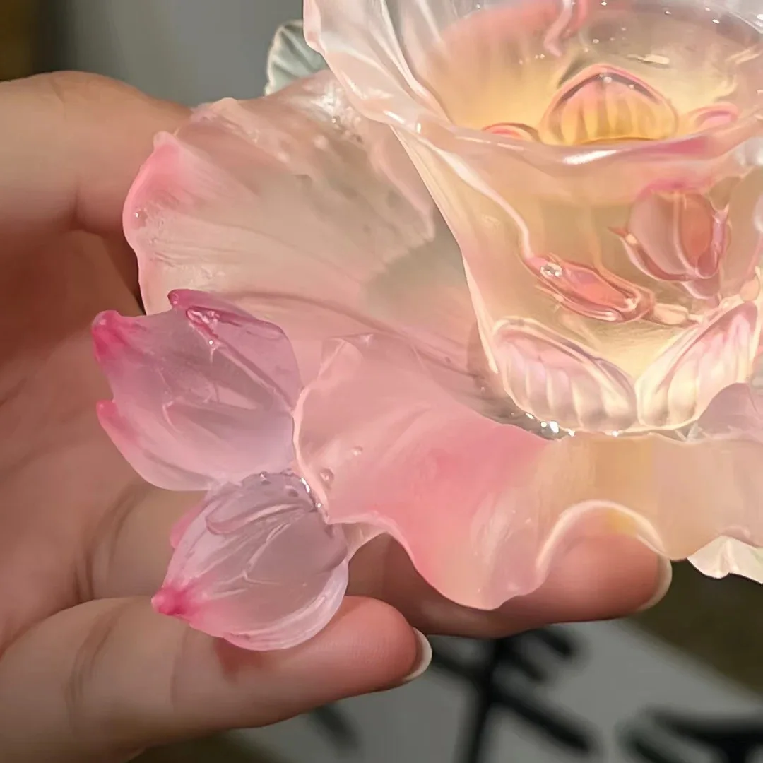 Zml hibiscus cup coaster and coaster combination glass crafts ornaments gifts